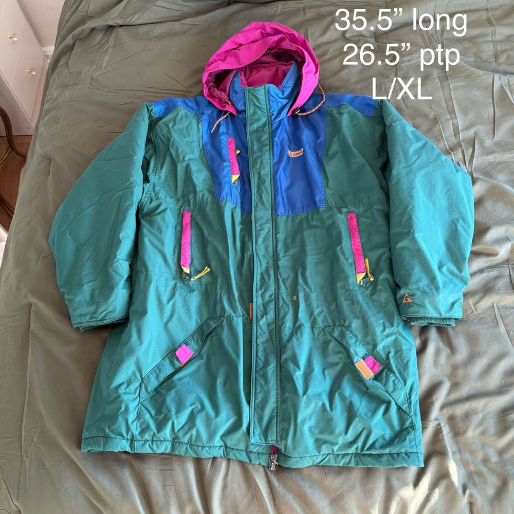 Gerry Weber Teal Ski Jacket with Pink Hood and Blue Yoke
